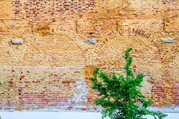 red brick wall on the abandoned old factory