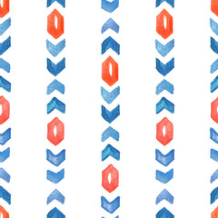 Watercolor seamless pattern with red and blue narrows