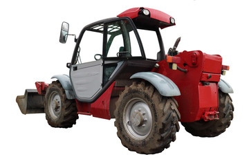 bucket loader. wheeled bulldozer. bulk loader. Isolated on white