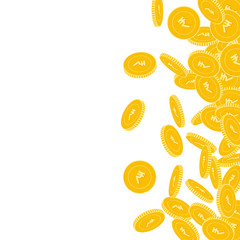 Indian rupee coins falling. Scattered big INR coins on white background. Popular scatter right gradient vector illustration. Jackpot or success concept.