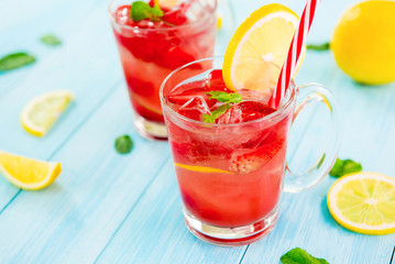 Colorful strawberry refreshing drinks for summer,