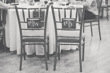Wedding Reception Bride and Groom Chairs Mr Mrs Wood Signs