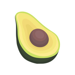 Half of ripe avocado with bone. Healthy and tasty fruit. Vegetarian nutrition. Flat vector design for poster or juice packaging