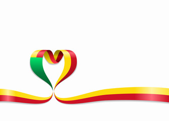 Benin flag heart-shaped ribbon. Vector illustration.