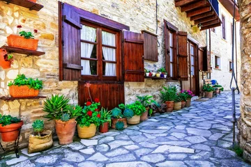  Beautiful floral streets and houses of old traditional villages of Cyprus. Lefkara © Freesurf