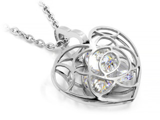 Necklace Heart - Stainless Steel and Zircons - One color background