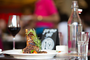 
Lamb chops served on the restaurant table