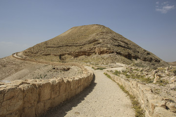 View to the Machaerus and Herod Castle ruins, Jordan. Place of execution of John the Baptist