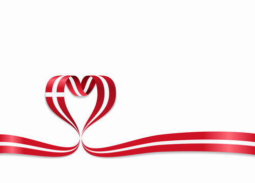 Danish flag heart-shaped ribbon. Vector illustration.