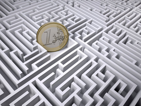 euro coin in the labyrinth maze