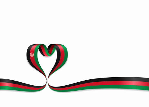 Afghanistan flag heart-shaped ribbon. Vector illustration.