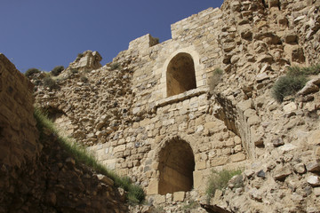 Ruins of the Kerak Castle, a large crusader castle in Kerak (Al Karak) in Jordan