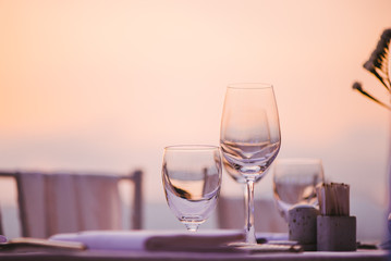 Table setting at a luxury wedding and Beautiful flowers on the table.