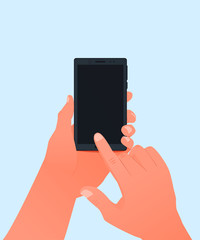 Smartphone in the left hand. Vector illustration