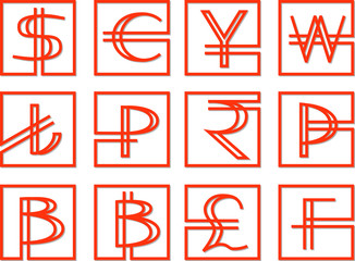 Set of currency symbols icons