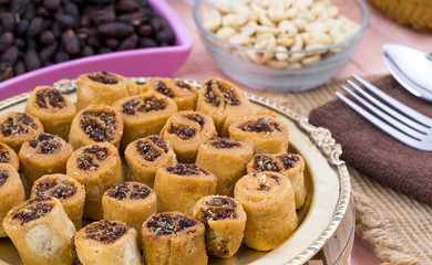 Indian Fried Bhakarwadi Tea Time Snack also known as bakarwadi, bakarvadi, bakar vadi, bakar wadi or spring roll is a traditional spicy Maharashtra and Gujarat Snack