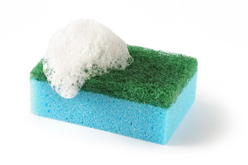 dishwashing sponge on a white background