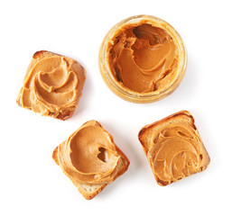 jar and toasted bread with peanut butter