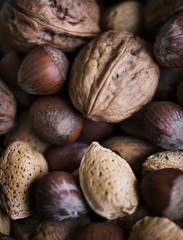 Variety of dried nuts food photography