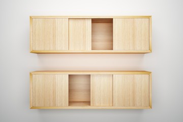 Wood cabinet on white wall interior