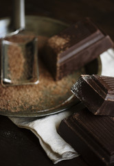 Closeup of dark chocolate bars