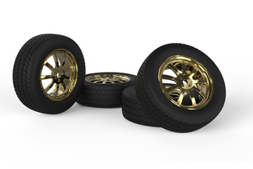 Obraz na płótnie Canvas Car wheels isolated on a white background. 3D illustration.