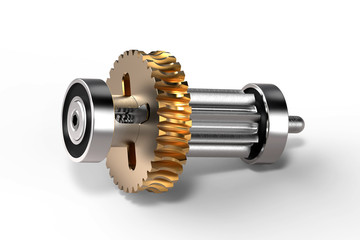 Gear-shaft with worm wheel. 3D illustration.