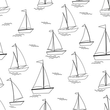 Seamless pattern with cartoon boats