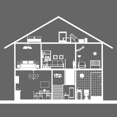 House in cut. Modern house interior.Vector illustration