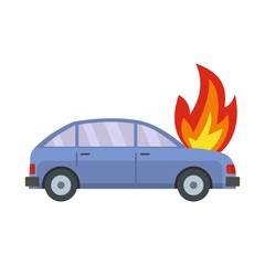 Burning car icon. Flat illustration of burning car vector icon for web