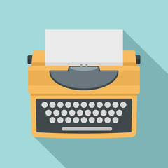 Typewriter with shadow icon. Flat illustration of typewriter with shadow vector icon for web design