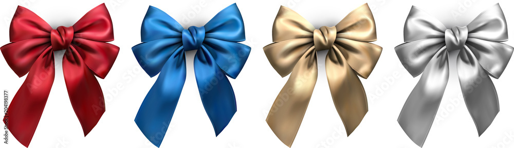 Wall mural colorful realistic satin bows isolated on white.