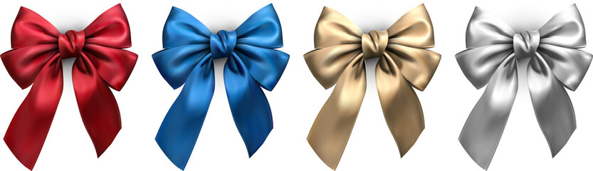 Colorful realistic satin bows isolated on white. - obrazy, fototapety, plakaty