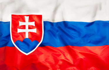 Slovakia national flag with waving fabric 