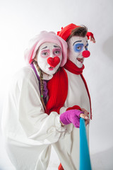 emotional mime guy and girl take pictures of themselves on the phone. Human emotions