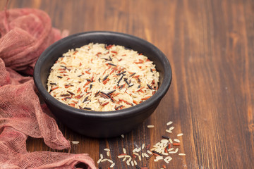 mix rice in small black bowl