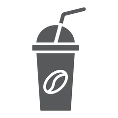 Ice coffee glyph icon, coffee and cafe, cup sign vector graphics, a solid pattern on a white background, eps 10.