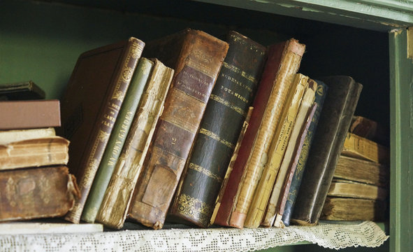 Antique books on a shelf