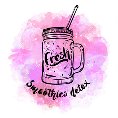 Detox smoothie, healthy summer cocktails, glass with juice for detox and healthy lifestyle. Vector illustration, design element for congratulation cards, print, banners and others