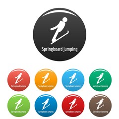 Springboard jumping icon. Simple illustration of springboard jumping vector icons set color isolated on white