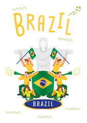 Obraz na płótnie Canvas Brazilian fans cheer up template with national flag