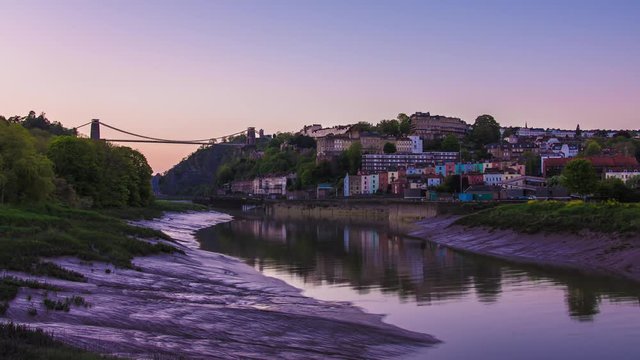 Clifton Suspension Bridge Sunset Time Lapse (Day to Night) &amp; Rising Tide