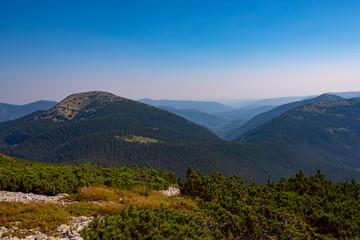 Wooded hills and green valleys stretches to the horizon