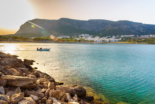 Beach of Cape Tisan on the Mediterranean sea coast. Mersin Province. Turkey.