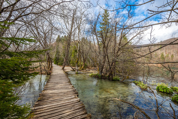 River stream and wooden path