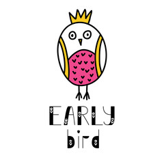 Early bird lettering and owl doodle illustration