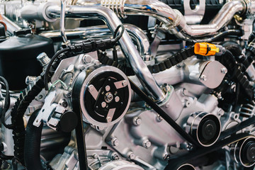 Fototapeta na wymiar Truck Engine Motor Components In Car Service Inspection