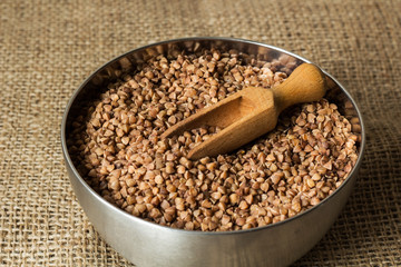 buckwheat on metal bowl