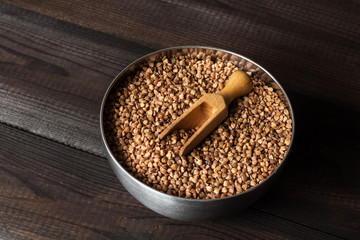 buckwheat on metal bowl
