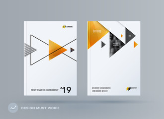 Brochure design triangular template. Colourful modern abstract set, annual report with triangles for branding.